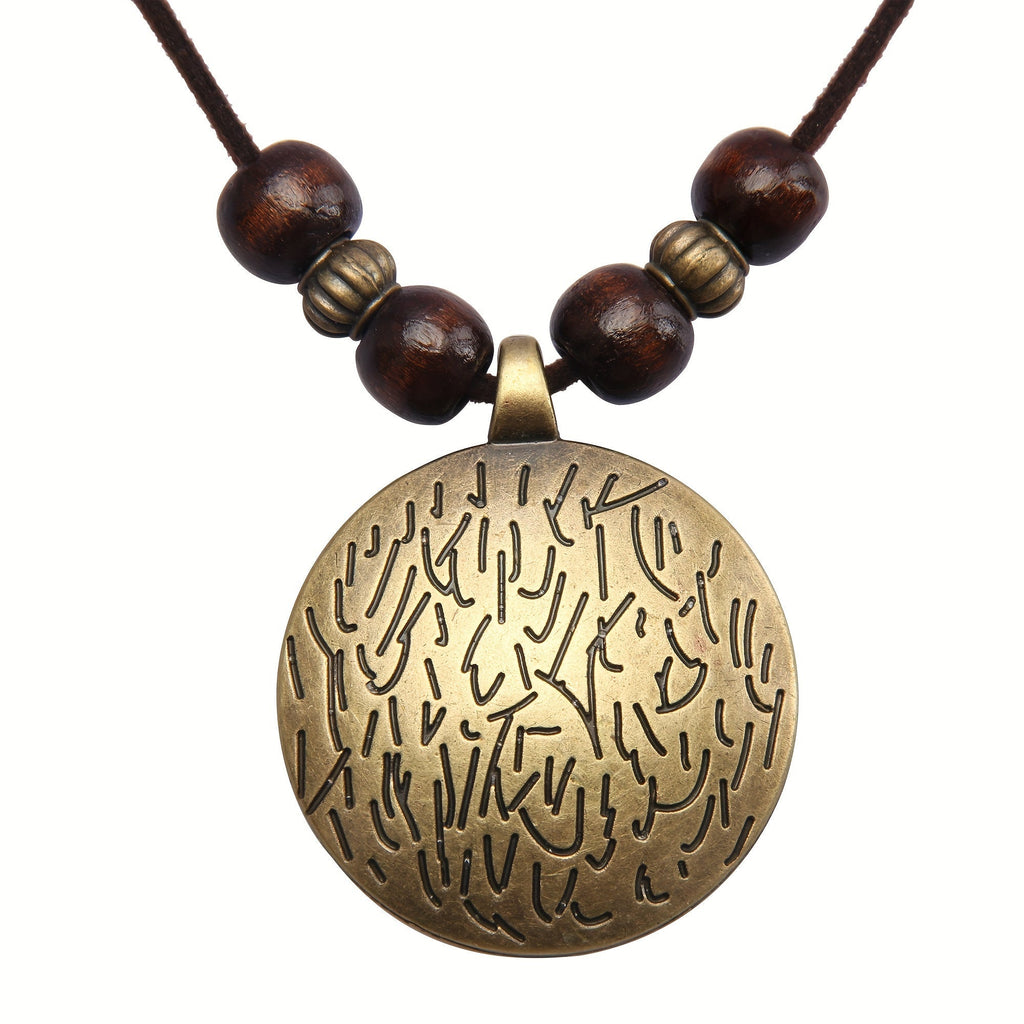 Vintage Zodiac Wooden Bead Pendant Necklace