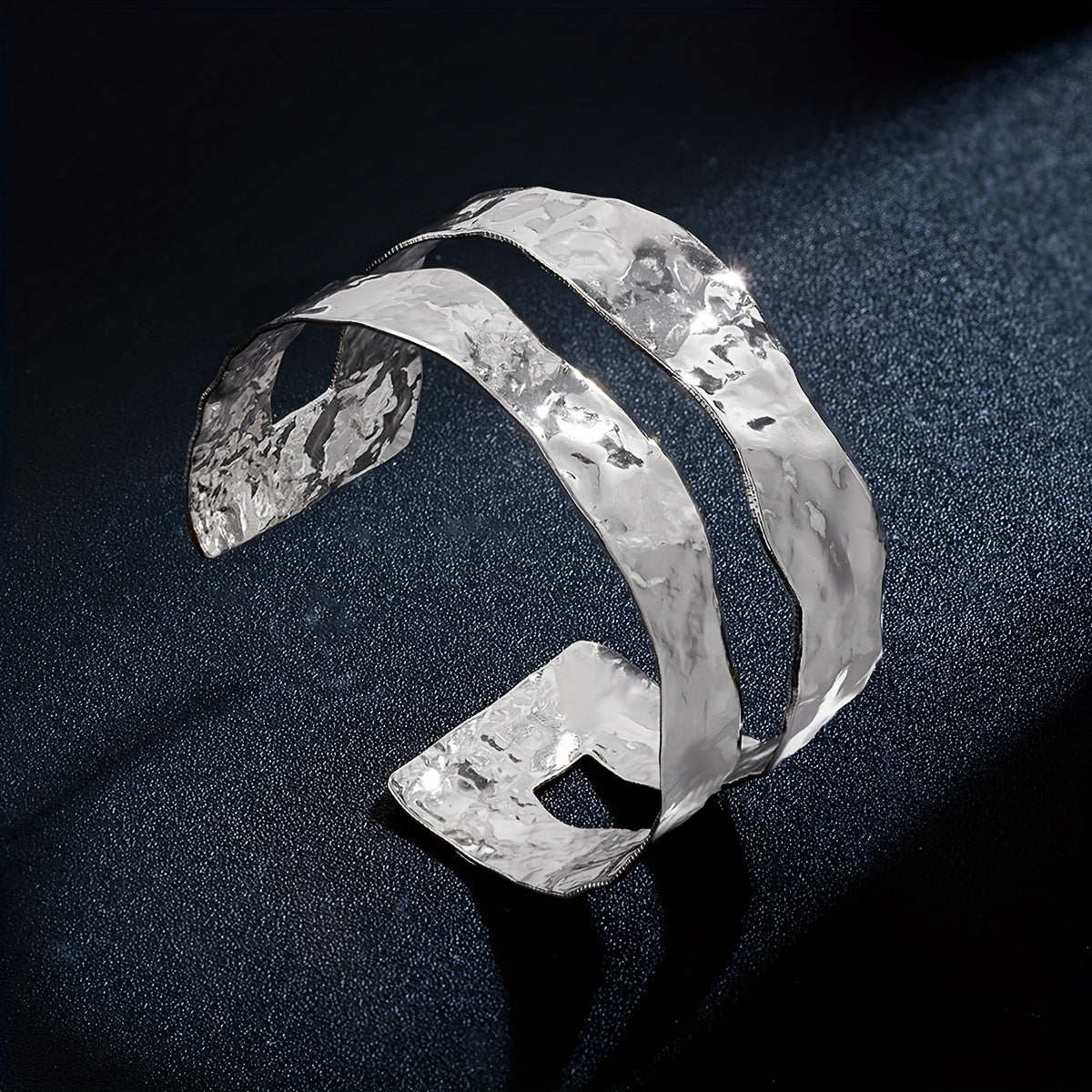 Vintage-Style Hammered Wide Cuff Bangle