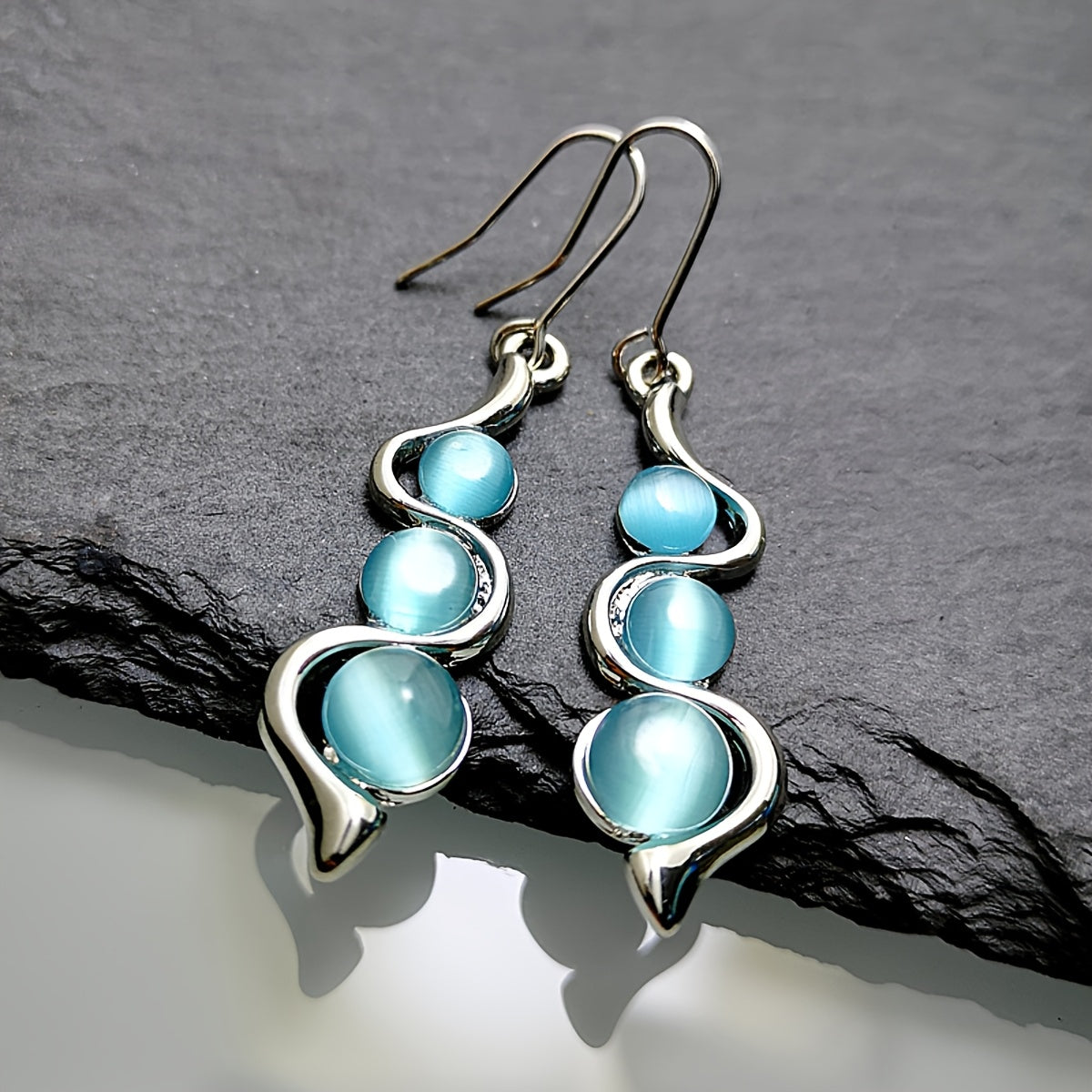 Moonstone Silver-Plated Spiral Drop Earrings