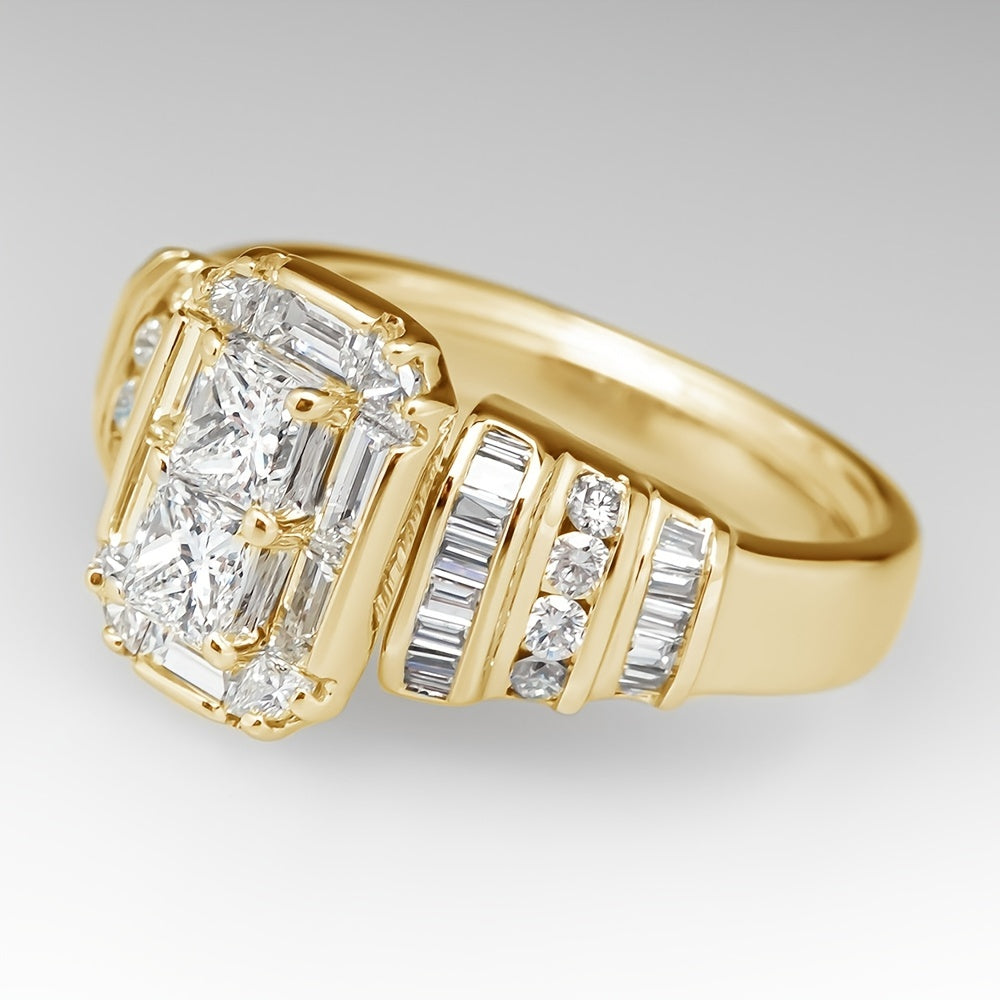 Silver-Plated Bridal-Style Square Zirconia Ring