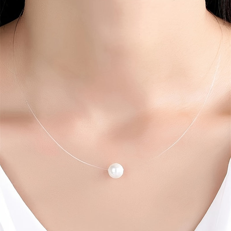 Invisible Fishline Pearl Pendant Necklace