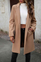 Solid Colour Longline Coat with Notched Collar and Buttons