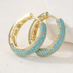 Turquoise-Look Pavé Hoop Earrings in Gold Tone