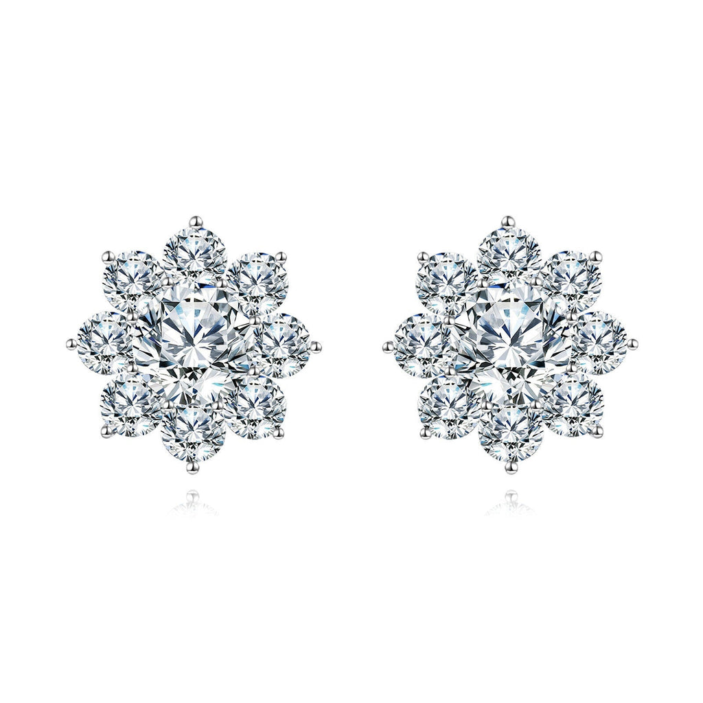925 Sterling Silver Floral Moissanite Cluster Earrings with Petal Design