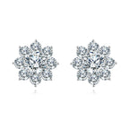925 Sterling Silver Floral Moissanite Cluster Earrings with Petal Design