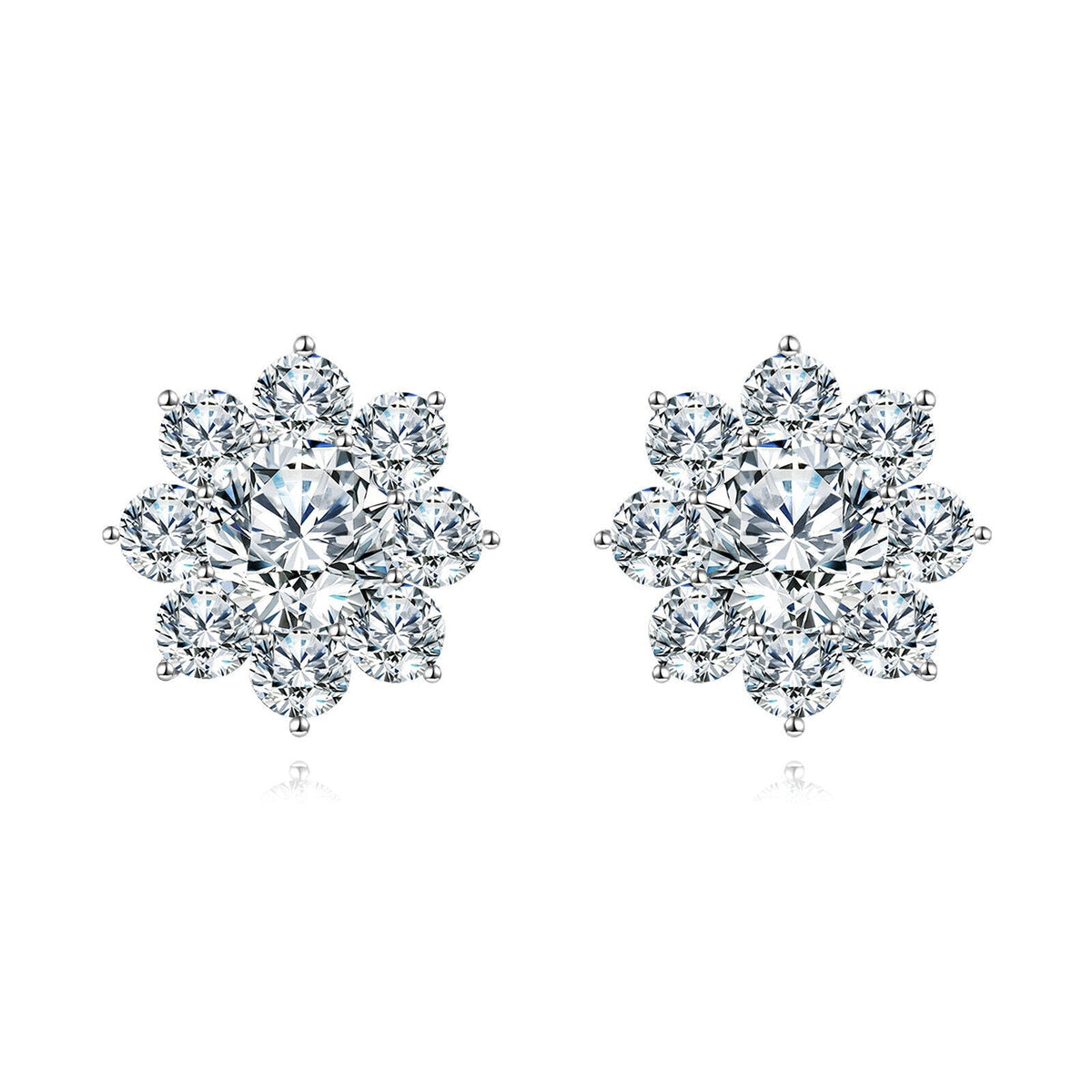 925 Sterling Silver Floral Moissanite Cluster Earrings with Petal Design