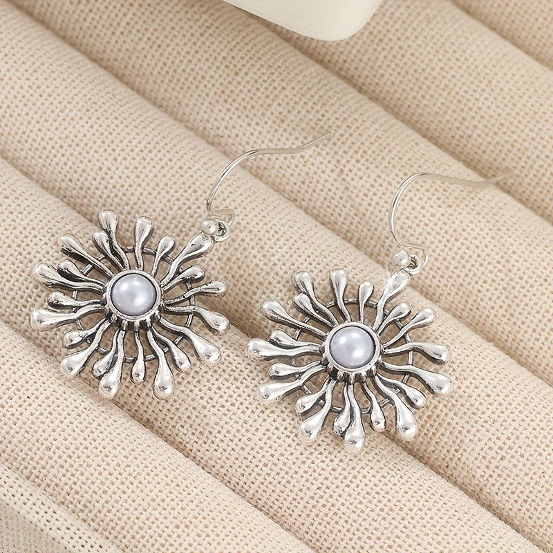 Bohemian Sunburst Pearl Drop Earrings