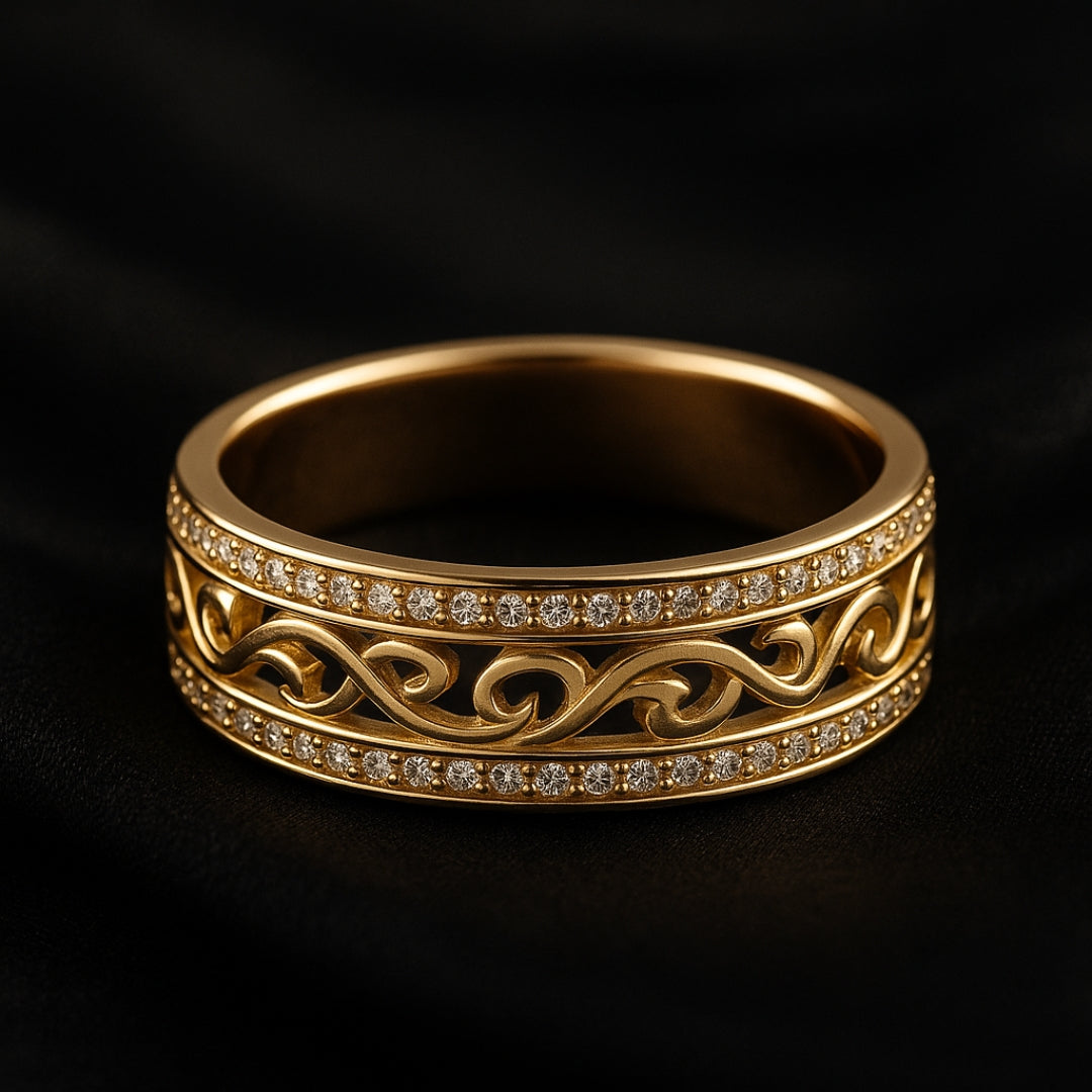 Stralende opengewerkte goudkleurige ring