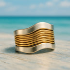 Silver-Tone Ring with Gold-Tone Thread Wrap