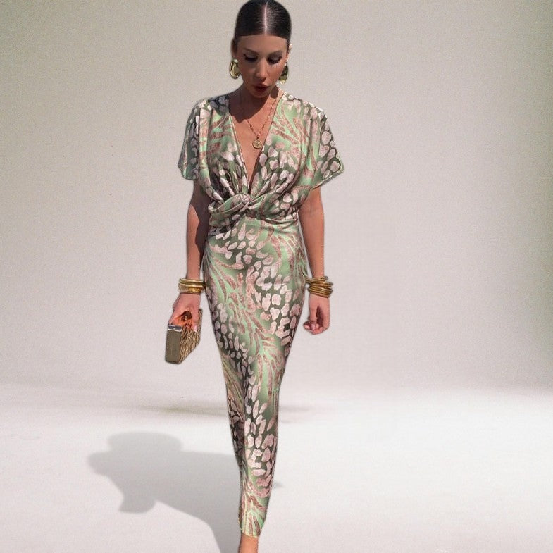 Floral Print Wrap-Front Relaxed-Fit Maxi Dress