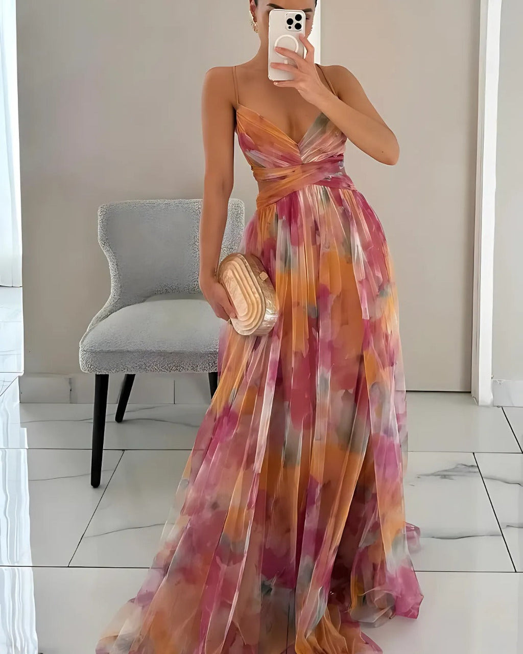 Floral Mesh Upper Relaxed Maxi Dress