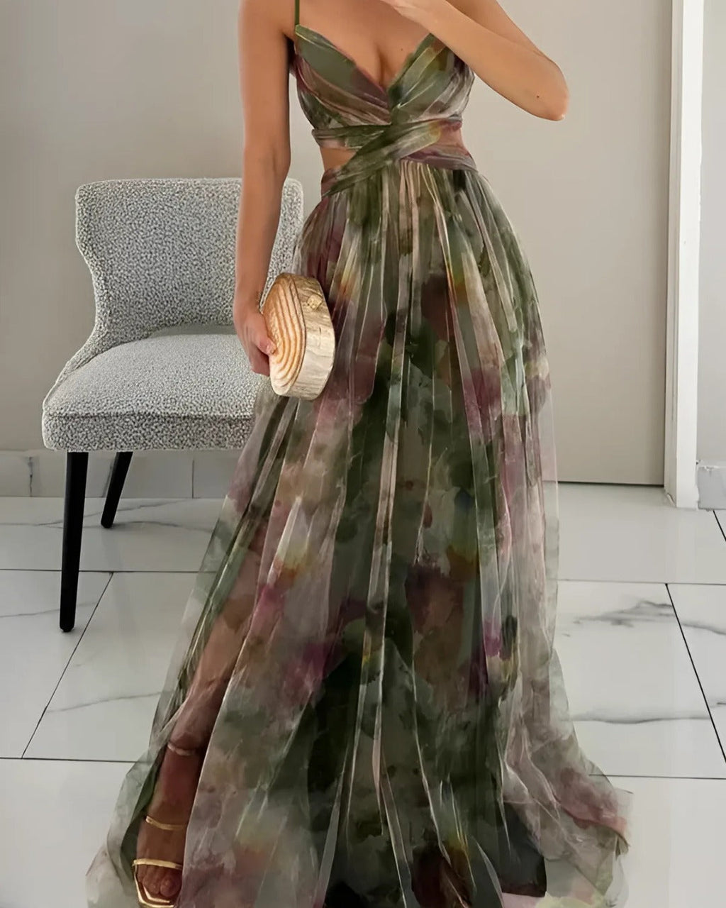 Floral Mesh Upper Relaxed Maxi Dress