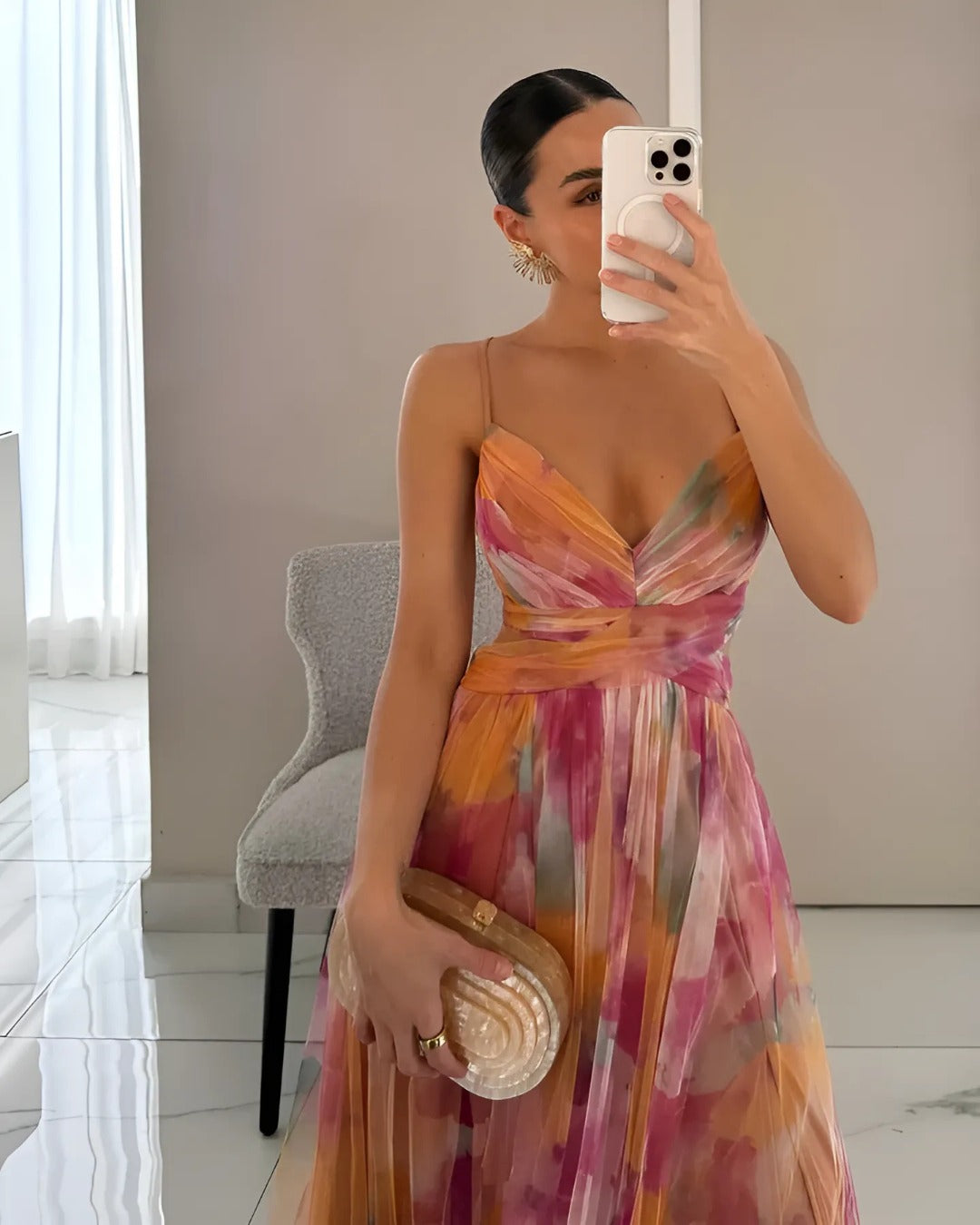 Floral Mesh Upper Relaxed Maxi Dress