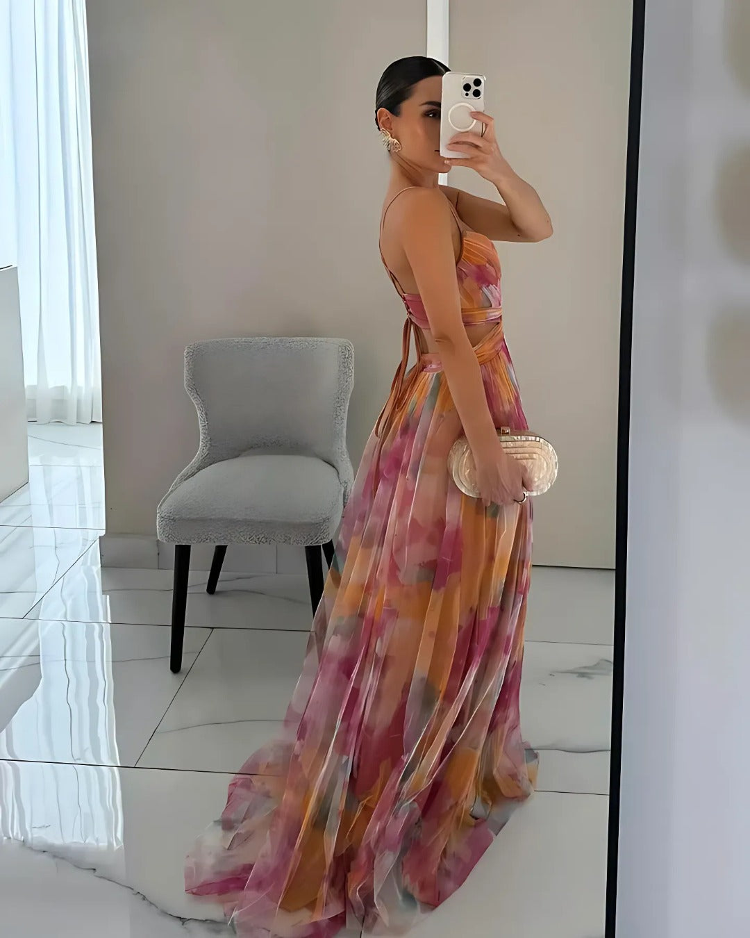 Floral Mesh Upper Relaxed Maxi Dress