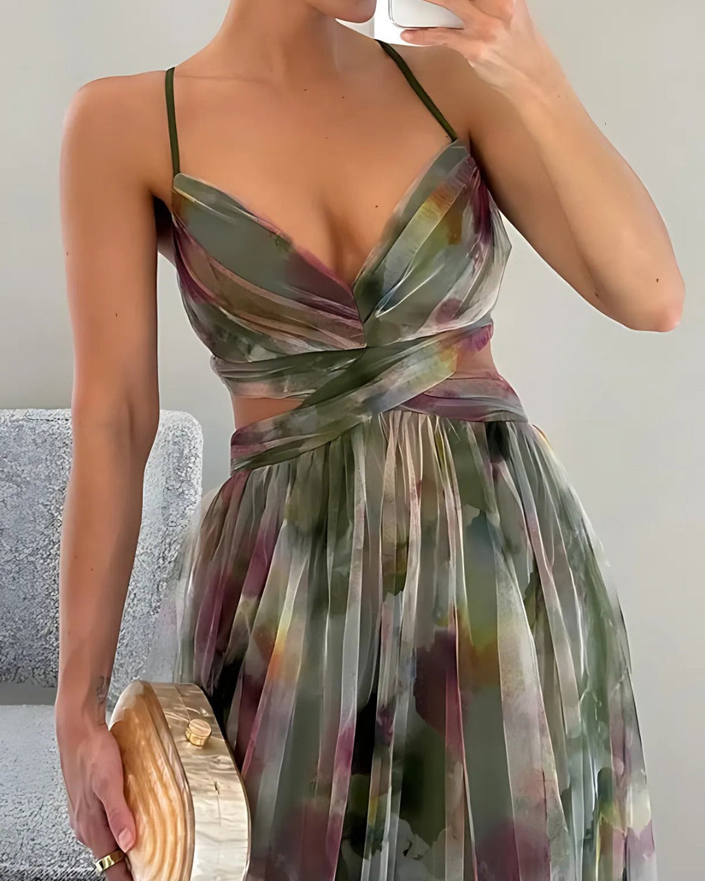 Floral Mesh Upper Relaxed Maxi Dress