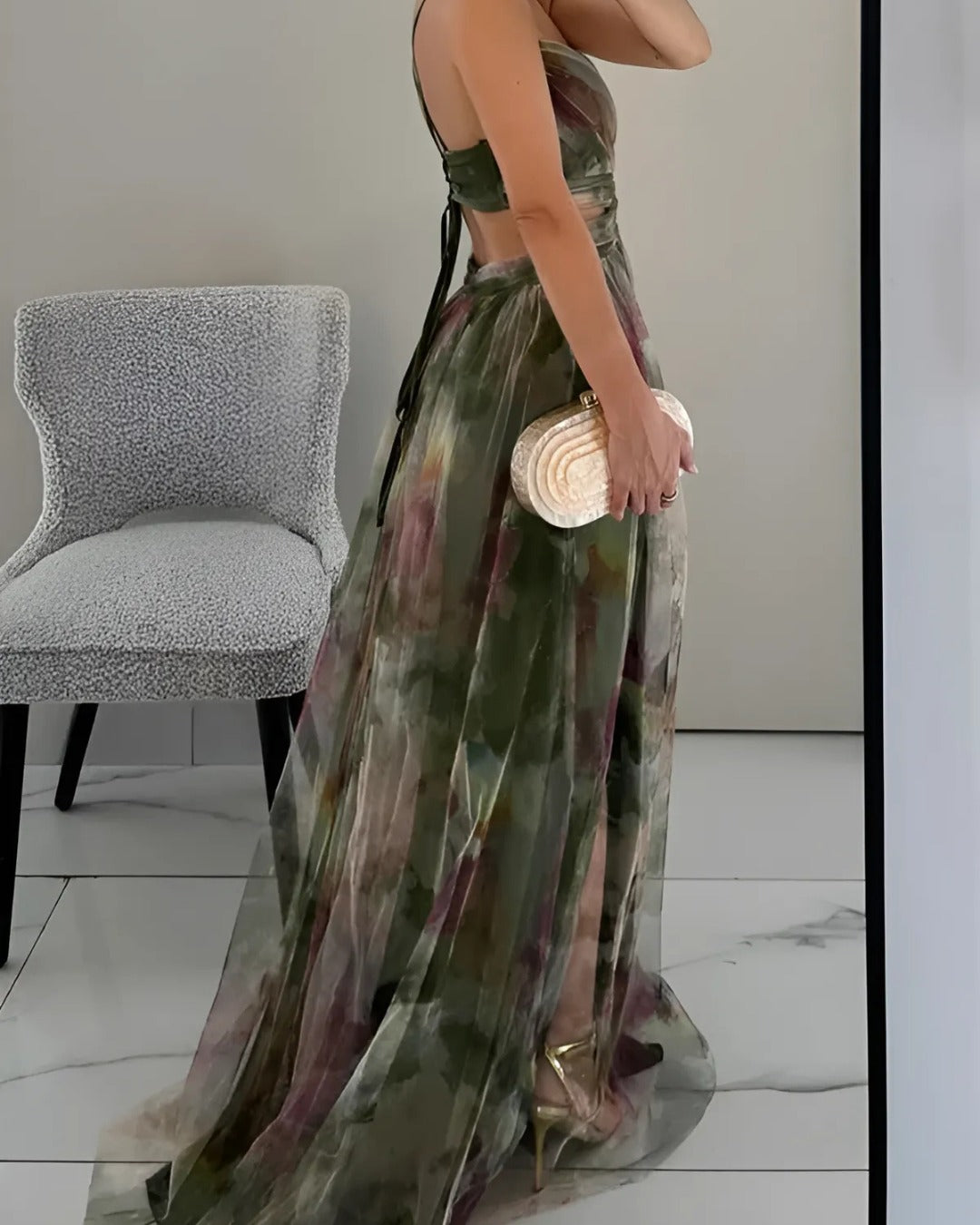 Floral Mesh Upper Relaxed Maxi Dress