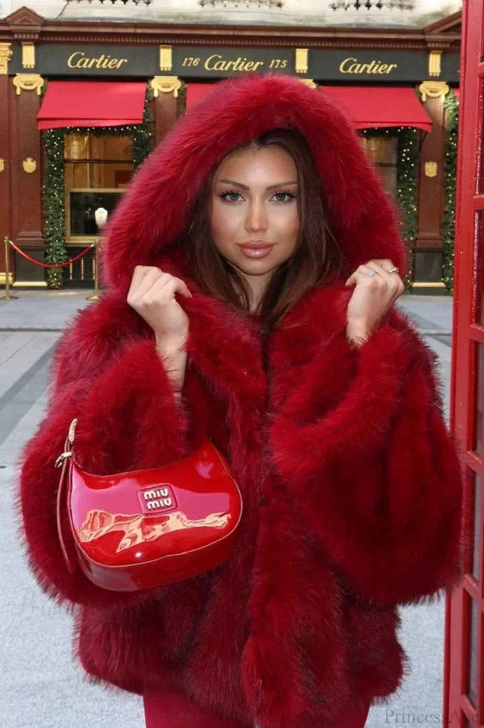 Faux Fur Hooded Coat with Cropped Length and Soft Pile