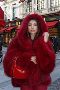 Faux Fur Hooded Coat with Cropped Length and Soft Pile