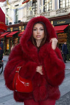 Faux Fur Hooded Coat with Cropped Length and Soft Pile