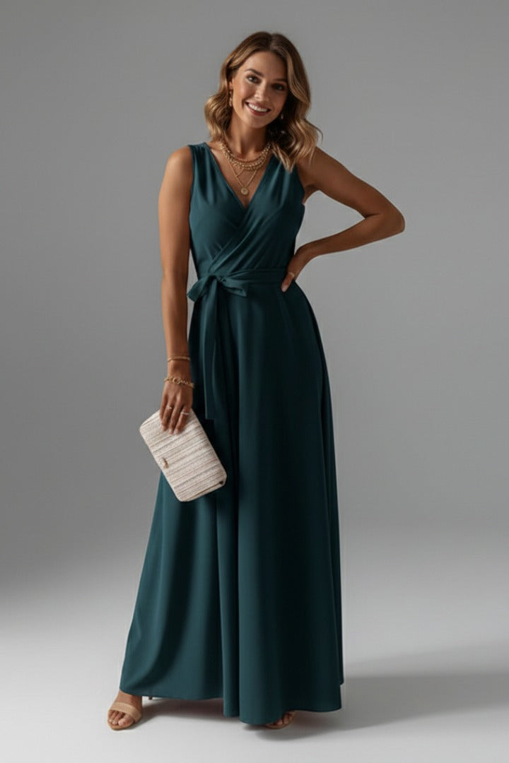 Wrap Front Relaxed Fit Flowing Maxi Dress