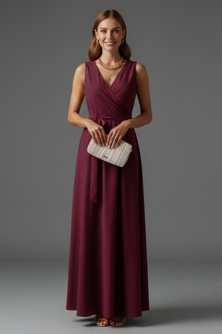 Wrap Front Relaxed Fit Flowing Maxi Dress