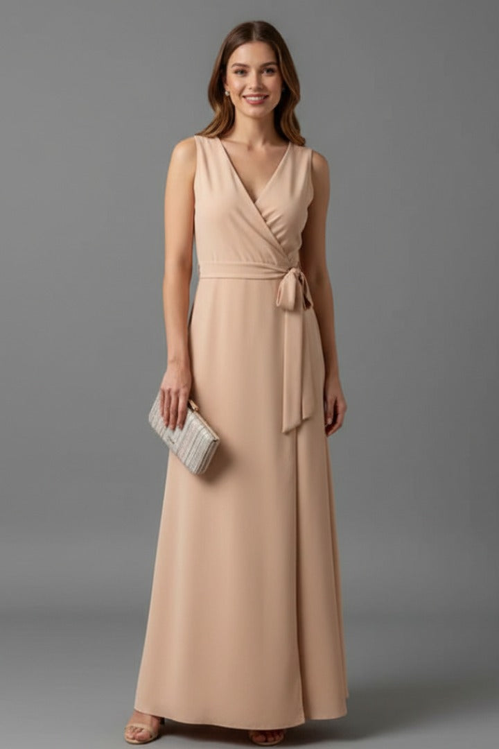 Wrap Front Relaxed Fit Flowing Maxi Dress