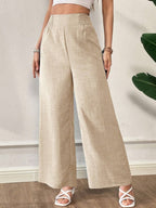 Wide-Leg Trousers with Smocked Side Panels
