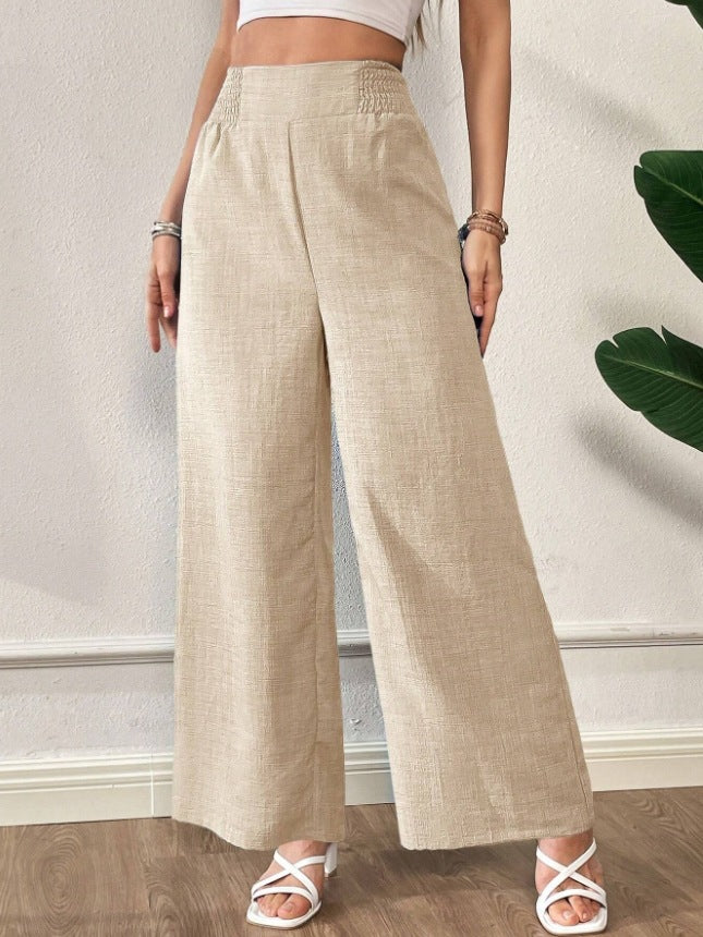 Wide-Leg Trousers with Smocked Side Panels