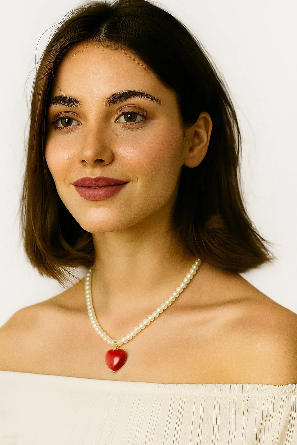 Ketting met harthanger aan kralenschakel met parellook