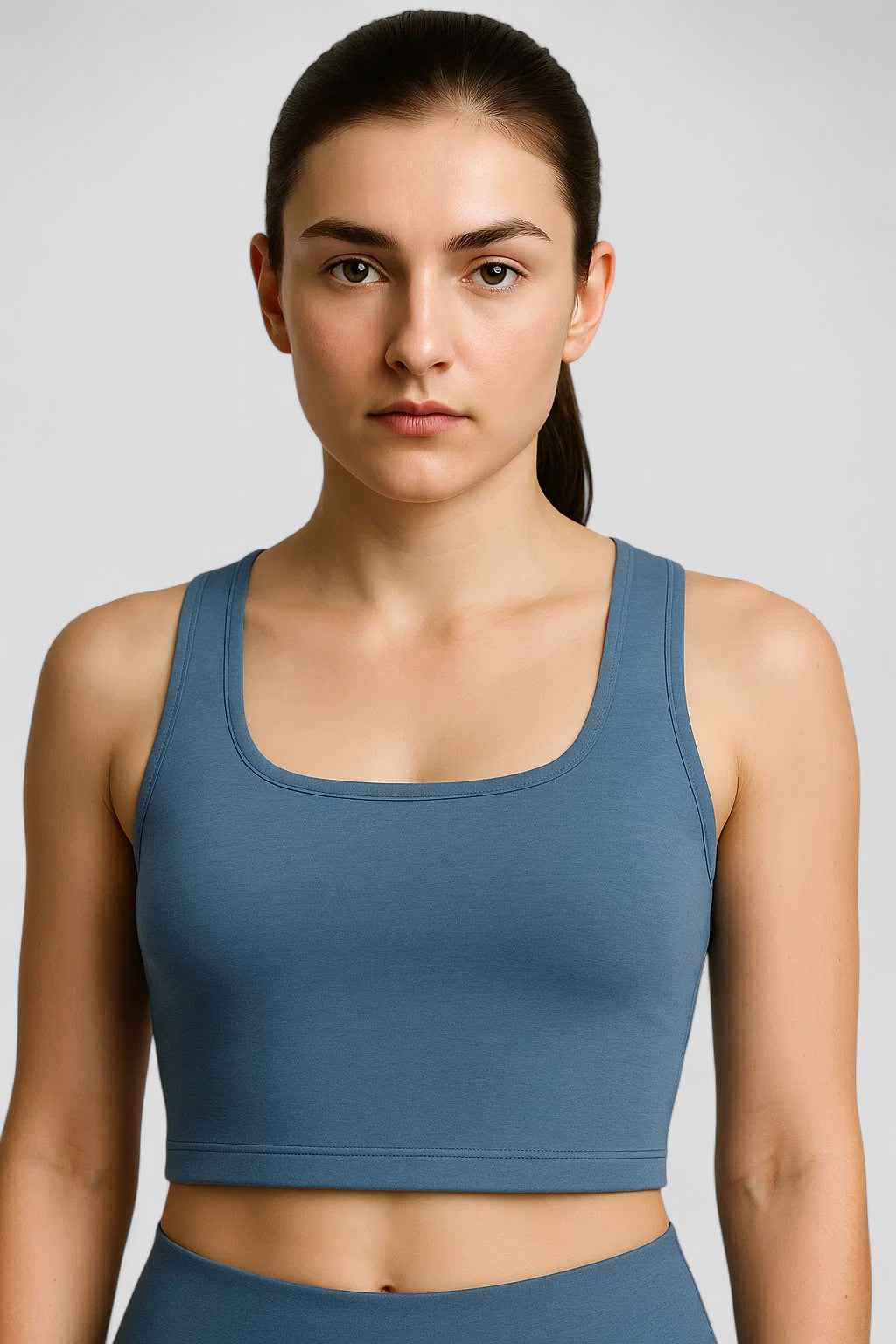 Crop top met vierkante hals in nylonstretch met vochtregulering