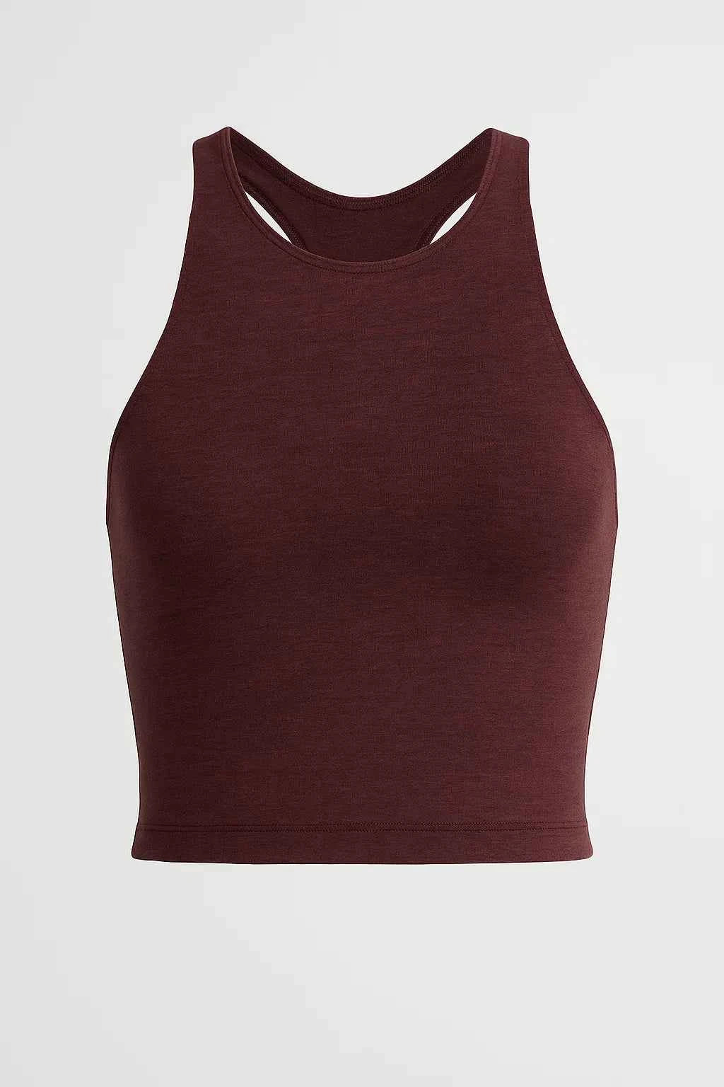Croptop met hoge hals, racerback, shelf bra en stretch