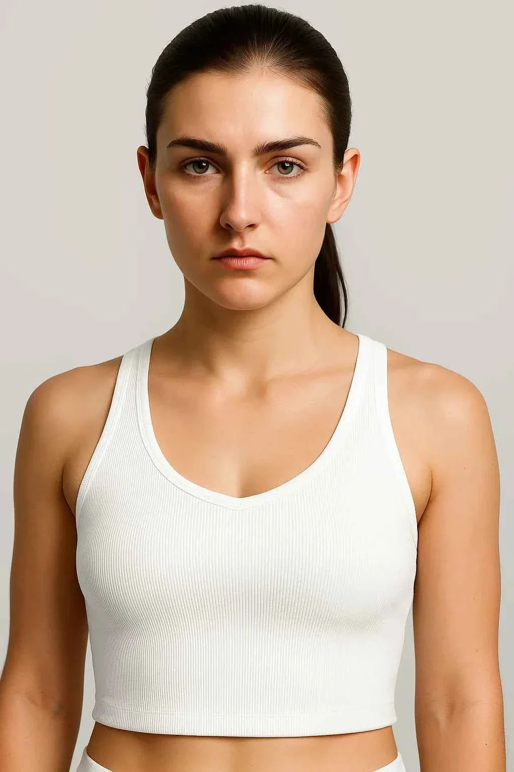 Geribbelde cropped tanktop met diep uitgesneden rug