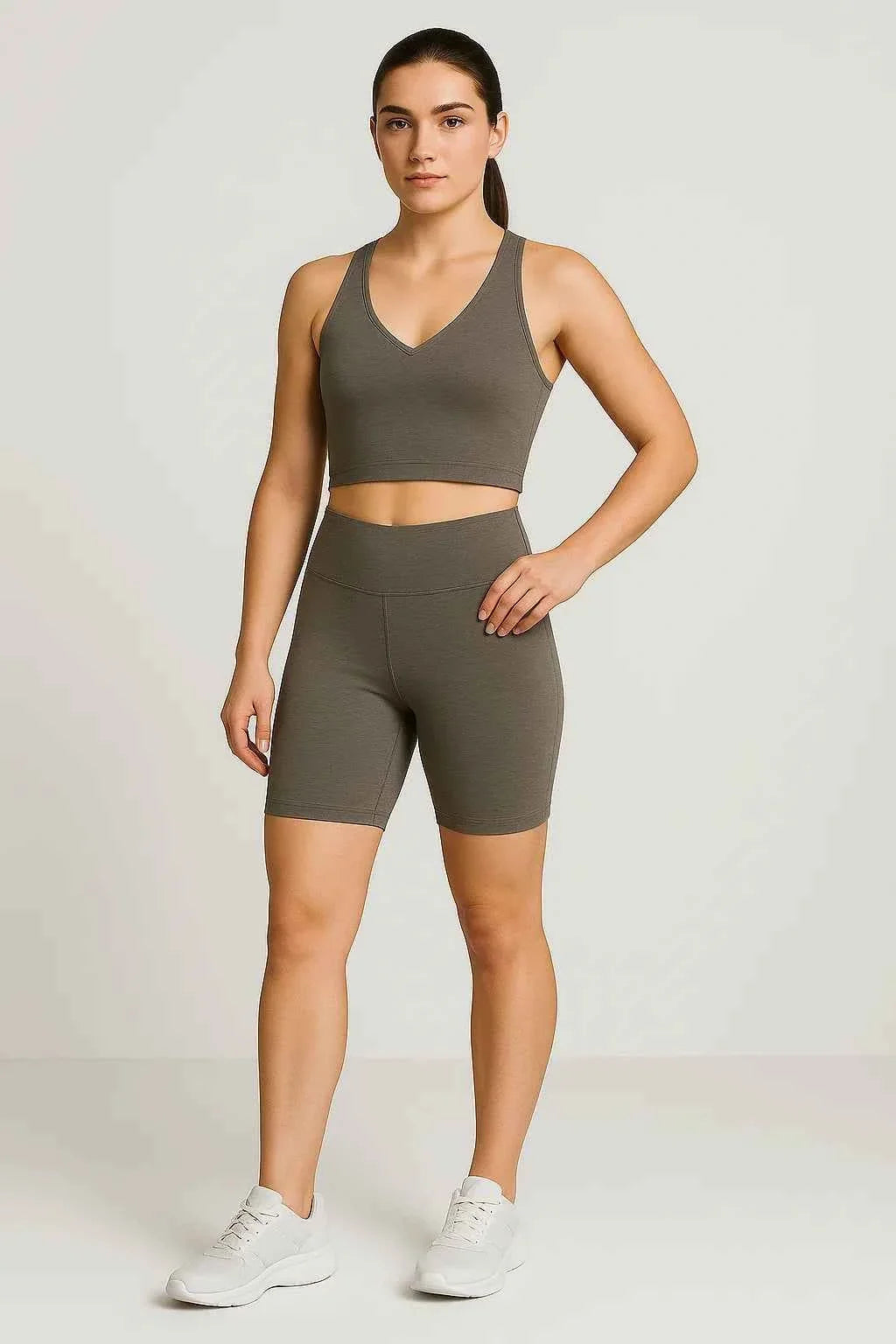 Cropped V Neck Top and High Waist Leggings Two Piece Set