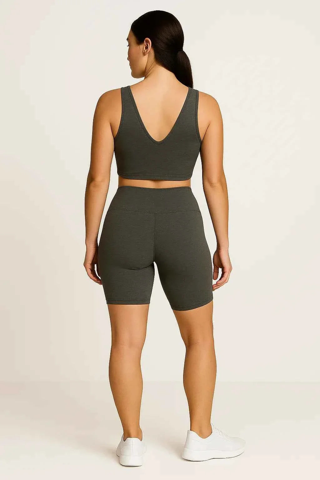 Cropped V Neck Top and High Waist Leggings Two Piece Set