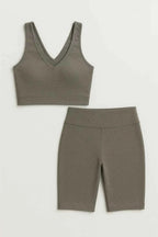 Cropped V Neck Top and High Waist Leggings Two Piece Set