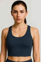 Space dye croptop met V-hals en vierwegsrek