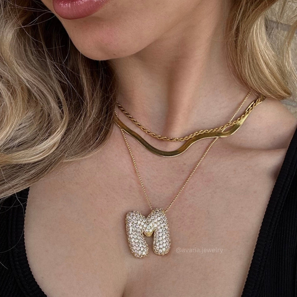 Pavé Bubble Initial Necklace