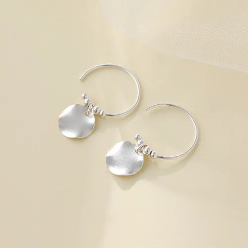 Minimalist Vintage Hammered Silver-Tone Disc Hoop Earrings