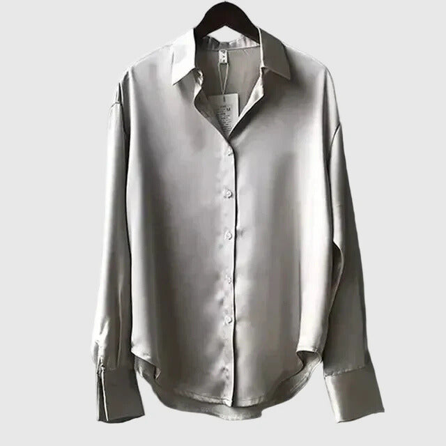 Satin Long Sleeve Button-Down Blouse