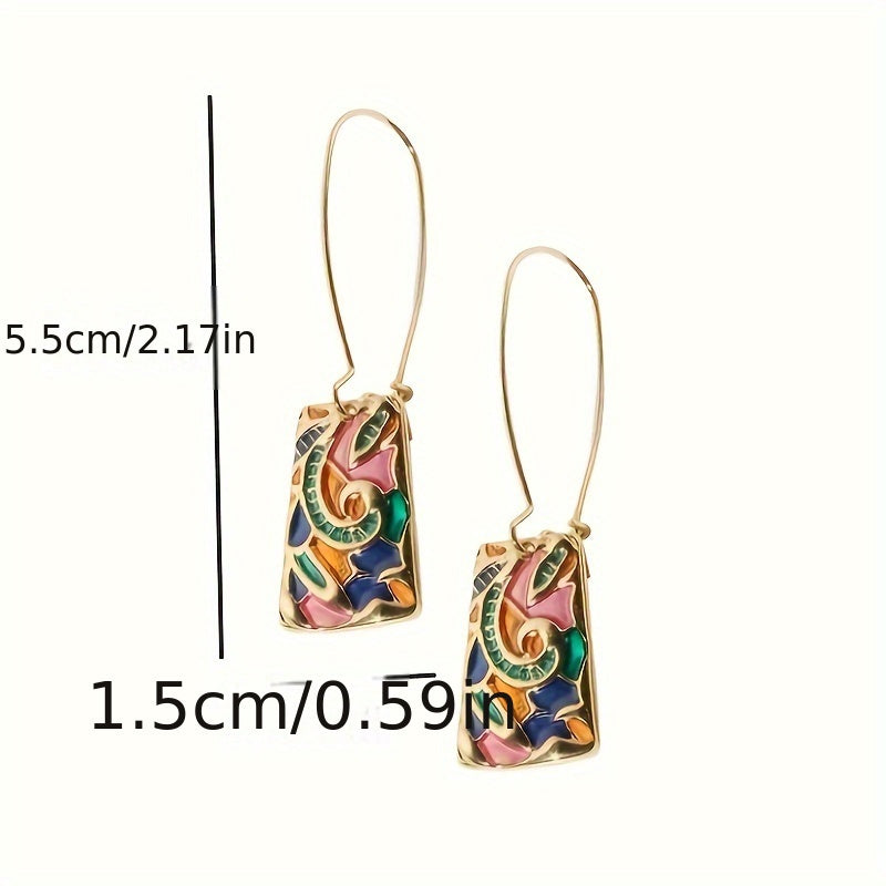 Longues boucles d'oreilles pendantes vintage émail coloré coulé