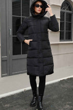 Hooded Longline Padded Jacket with Concealed Button Front