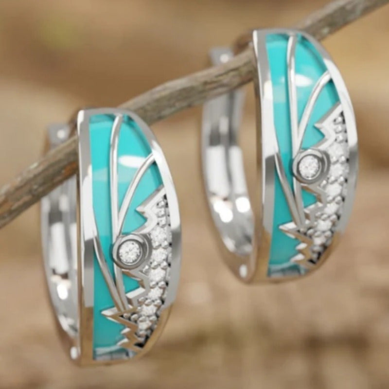 Enamel Mountain and Sun Zirconia Earrings