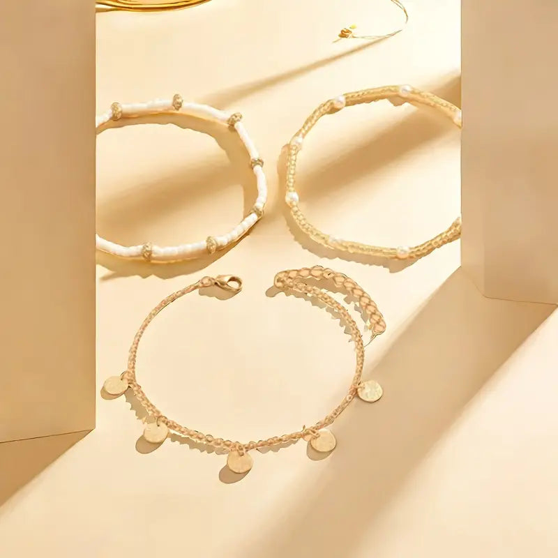 Three-Piece Layered Gold-Tone Anklet Set