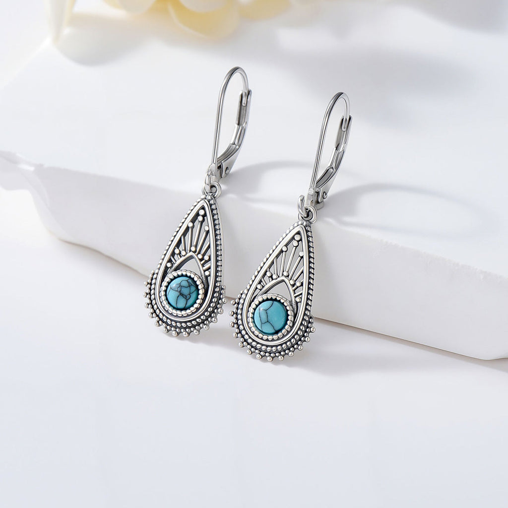 Bohemian Silver-Plated Filigree Teardrop Turquoise Earrings