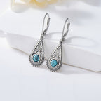 Bohemian Silver-Plated Filigree Teardrop Turquoise Earrings