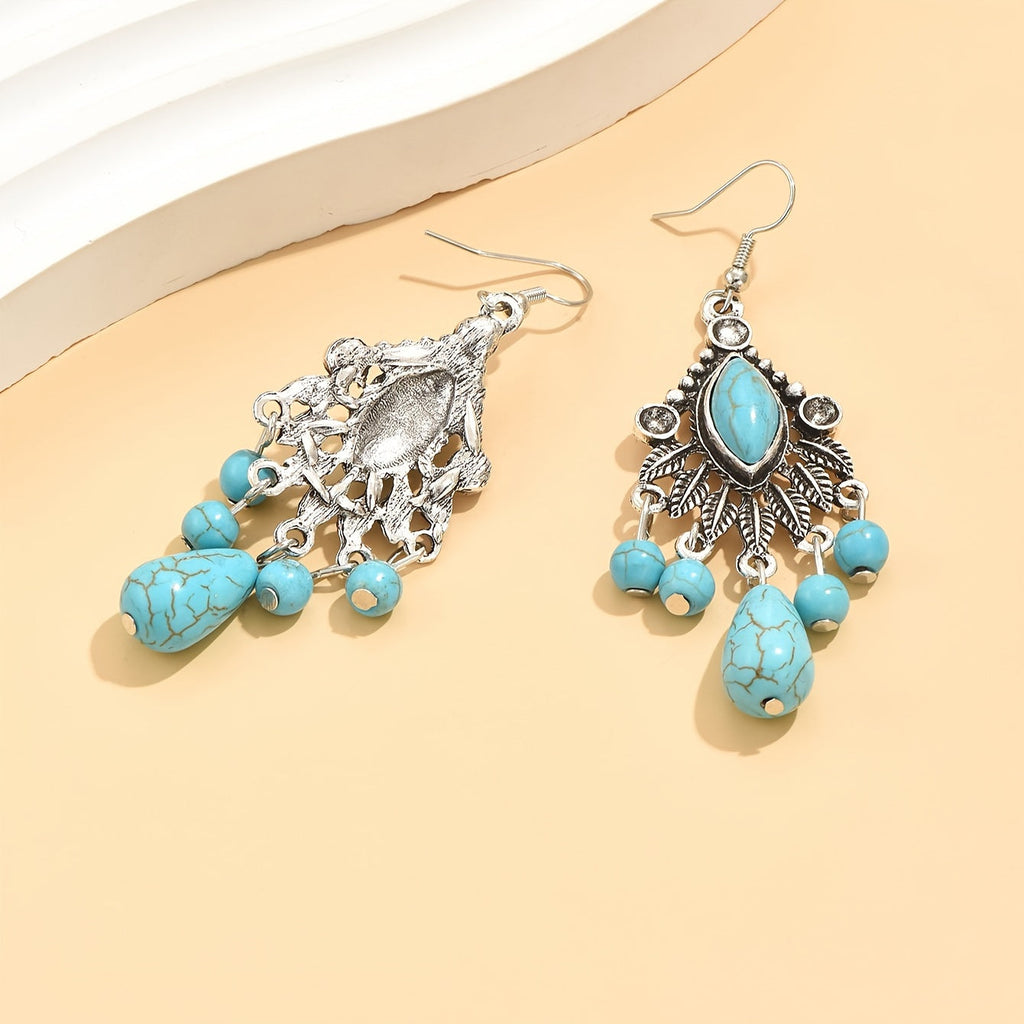 Bohemian Turquoise and Clear Drop Earrings