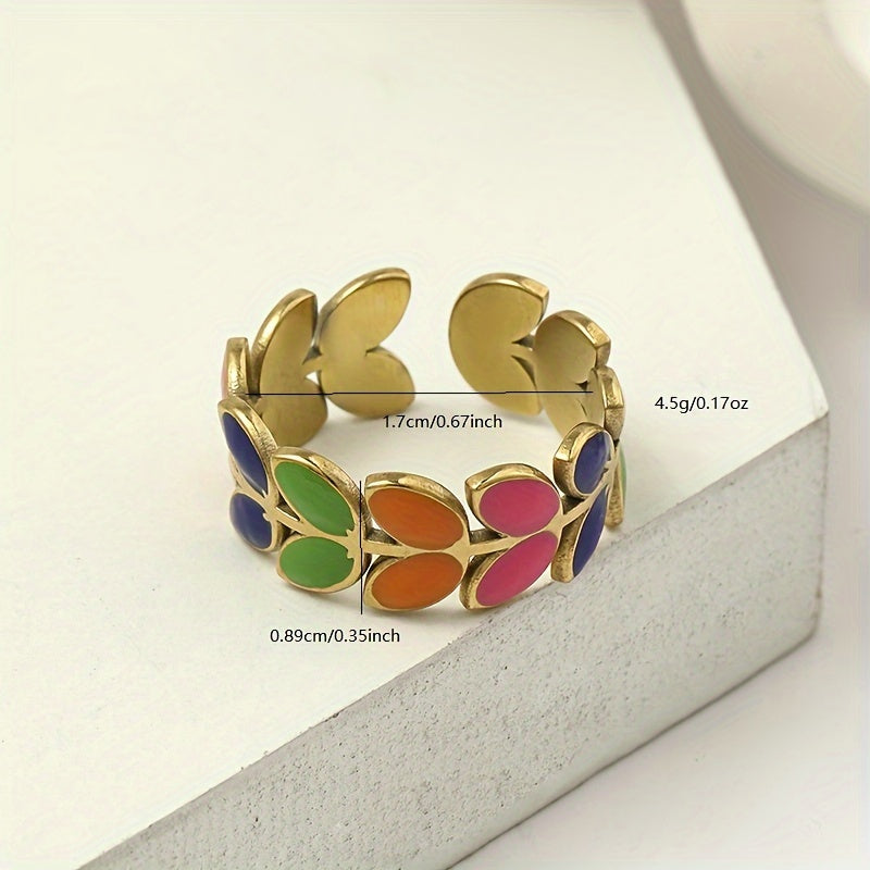 Boho Multicolour Leaf Band Ring