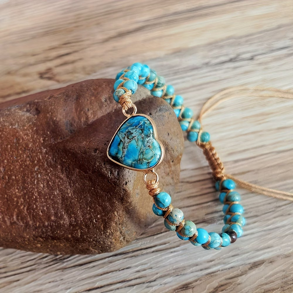 Turquoise-Look Heart Bracelet Set