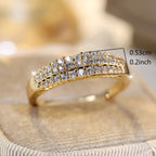 Three-Row Sparkling Zirconia Gold-Plated Ring