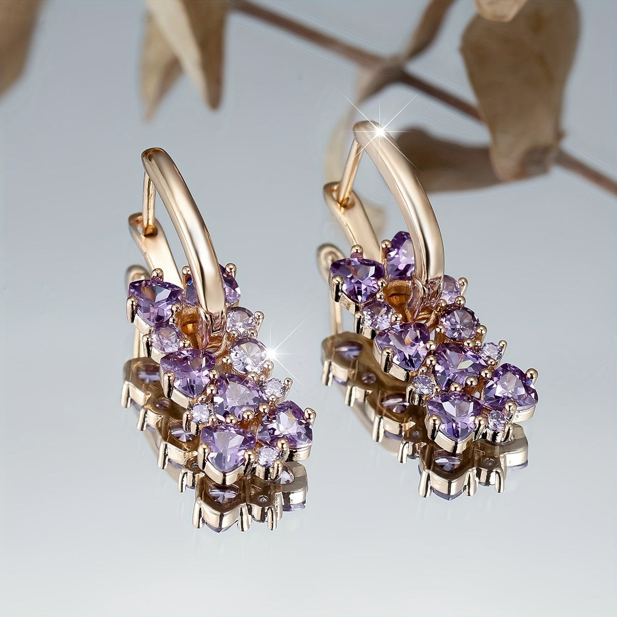 Purple Zirconia Gold-Plated Dangle Earrings